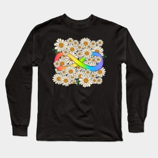 Rainbow Infinity Symbol In Daisy Garden Long Sleeve T-Shirt